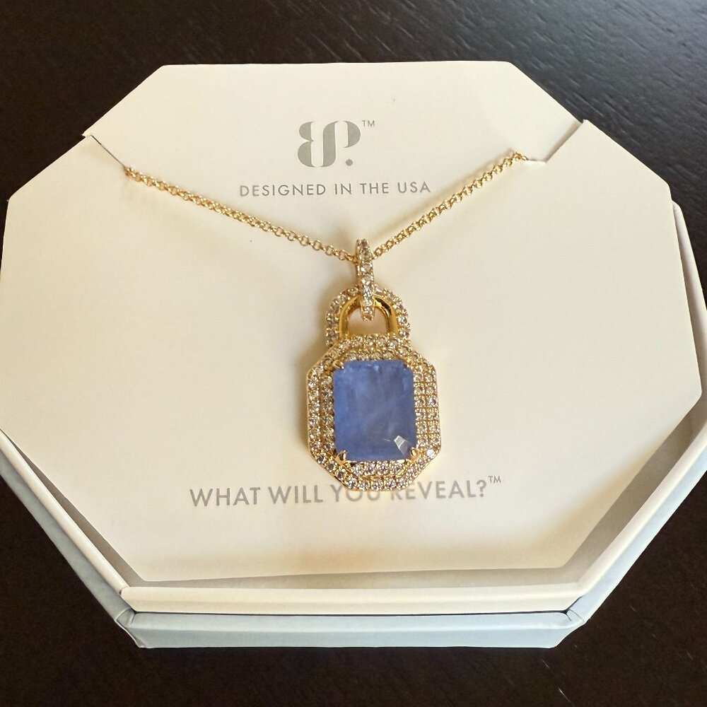 NEW BP Necklace NK72886 'Locked And Loaded' Cornflower Blue Quartz Gold Plating